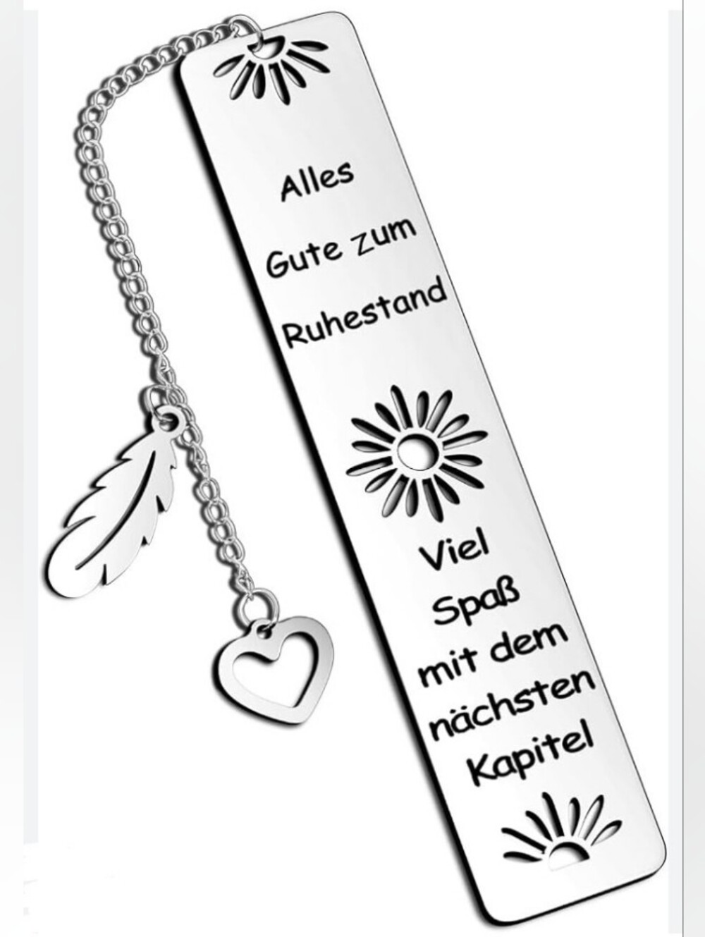 GERMAN "Happy Retirement..." Bookmark Stainless Steel w/ Chain Charm New